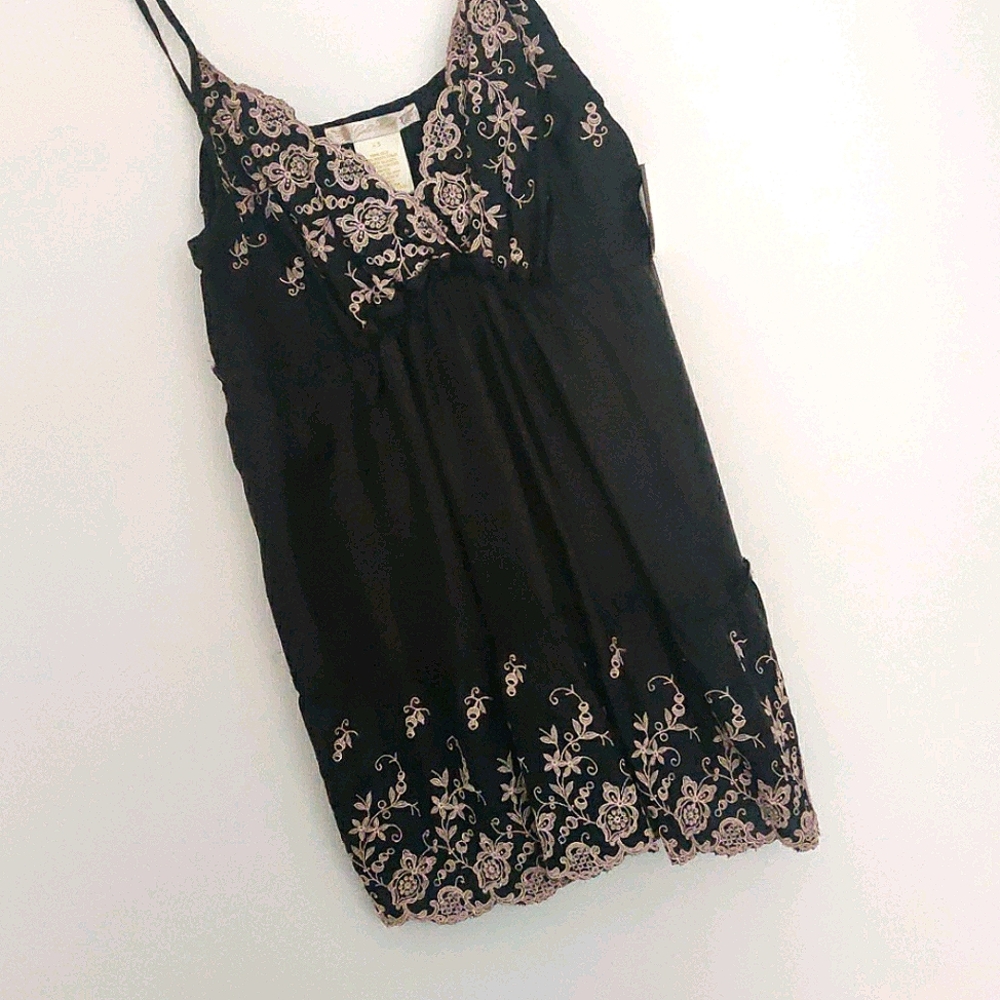 100% silk embroidery camisole black